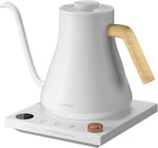 Electric Kettles, Gooseneck Electric Kettle, ±1℉ Temperature Control, Stainless Steel Inner, Quick Heating, for Pour Over Coffee, Brew Tea, Boil Hot Water, 0.9L White