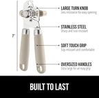 GORILLA GRIP Heavy Duty Stainless Steel Smooth Edge Manual Can Opener and Bottle Openers, Soft Comfortable Handle, Oversized Handheld Turn Knob, US Designed Multifunctional Kitchen Tool, Almond