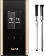 Typhur Sync Gold Wireless WiFi Meat Thermometer, 2 Slim Probes, 6 Sensors, 10x Stronger Signal, ±0.5℉ Accuracy, Smart Base Direct Setup, Reliable Reading Through Kamado Grill BBQ Oven Smoker Air Fryer