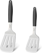 Beijiyi 2-Piece Stainless Steel Spatula Set, 13.3" & 11.3" Slotted Turner, Heavy Duty Metal Spatulas for Cast Iron Skillet and Grilling Cooking with Silicone Handle, Flipper for Steak, Burger and Eggs