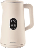1.5L Electric Kettle Stainless Steel, Double Wall Cool Touch Teapot, Fast Boil,5 Temperature Control, LED Display, Auto Shut-Off,Keep Warm Function,Cream White