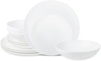 Stone Lain Taglio 12-Piece Dinnerware Set Bone China, Matte White