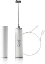 Joe’y High-Grade Milk Frother, USB-Powered Handheld Whisk for Coffee, Lattes, Matcha, Hot Chocolate, Dual-Speed Stainless Steel Frothing Wand with Travel Case, Double-Whisk, White