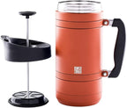 BruTrek BaseCamp Coffee Press - Double Wall Insulated Stainless Steel - Bru-Stop Technology, No Grounds in Coffee, No Spill Lid (Red Rock, 48 fl.oz)