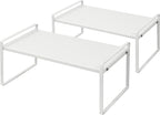 Nxconsu 2Pack Cabinet Shelves Stackable Shelf Organizer Rack Riser for Kitchen Cabinet Pantry Cupboard Counter Countertop Home Organization Storage Space Saver Heavy Duty Metal Nonslip White