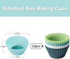Silicone Muffin Baking Cups 12 Pack Reusable Cupcake Liners Non-stick Cake Molds, BPA Free, Dishwasher Safe