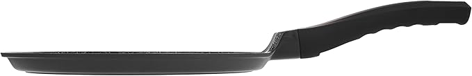 Non Stick 11 Inch Granite Coated Crepe Pan - Lightweight 4.27 Quart Dosa Pan with Comfort Stay Cool Grip Handle - Induction Compatible PFOA Free Tortilla Cookware (Black)