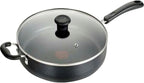 T-Fal Specialty Nonstick Saute Pan with Glass Lid 5 Quart, Oven Broiler Safe 350F, Cookware, Deep Frying Pan with Handle, Skillet, Kitchen, Pots and Pans, Dishwasher Safe, Black