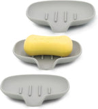 3 Pack Soap Bar Holder, AIMAIAIMAI Self Draining Soap Dish, Quick Drainage, Soap Dishes for Bathroom, Shower, Silicone Soap Tray for Kitchen, BPA-Free, Dishwasher Safe (Gray)
