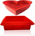 8x8 Inch Silicone Square Cake Baking Pan, Deep-Dish Roasting Lasagna and Casserole Baking Pan,+9.5in Silicone Heart Baking Bakeware Brownie Pan ,Non-Stick Easy Demoulding Set of 2-Red
