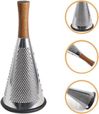 Ciieeo Stainless Steel Vegetable Grater with Wooden Handle - 3-Sided Cone Cheese and Fruit Shredder for Kitchen Use