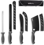 OUTDOOR EDGE ErgoMax Meat Carver Knife Set - Includes Cleaver, Brisket, Butcher & Honing Steel, Premium Titanium-Coated Steel Blades, Non-Slip Rubber Handles, Sharpening Rod