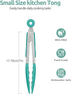 480ºF Heat Resistant Kitchen Tong: U-Taste 7in Silicone Cooking Tong with Firm Sealed Non Stick Rubber Tips & Silicon Coated 18/8 Stainless Steel Handle & Smooth Locking for Serving Salad (Aqua Sky)