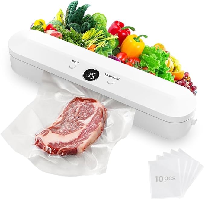 FIRE HIVE Vacuum Sealer Machine for Food, Dry & Moist Mode, 60KPa Strong Suction, 22s Fast Sealing, Compact Automatic Sealing Machine, 11" Wide Seal Strip, Includes 10 Sealer Bags