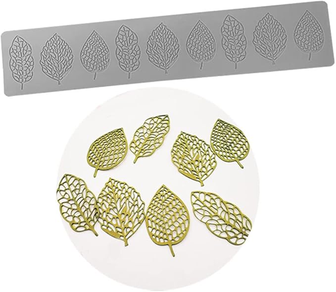 3D Hollow Leaf Fondant Lace Mold Multi Leaves Flower Candy Mold Chocolate Sugar Craft Cake Decoration Cupcake Top (J Leaf_15.6 * 3.12 * 0.12inch)