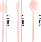 Supernal 180pcs Pink Plastic Silverware Heavy Duty Pink Party Disposable Cutlery Plastic Forks and Spoons Disposable Utensils Include 60 Forks,60 Knvies,60 Spoons for Wedding,Party or Daily Using