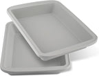 Silicone Baking Mold, Detroit Style Pizza Pan, Rectangular Baking Dish with Handles, Compatible with Fancy Panz, for Lasagna, Cake, Brownie or Family Dinner, 12.6 x 9.8 x 2.1 Inch (2 Pack, Grey)
