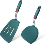 Silicone Spatula Set of 2 for Nonstick Cookware,Tenta Tenta Kitchen Slotted Angle Round Pancake Spatulas 600°F Heat Resistant Classic Rubber Spatula Set For Cooking-Dark Blue