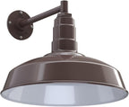 Steel Lighting Co. Gardena Barn Light | Outdoor Wall Mounted | 16" Dome | 11" Straight Arm | Farmhouse Light Made in America | Dark Bronze Exterior/White Interior
