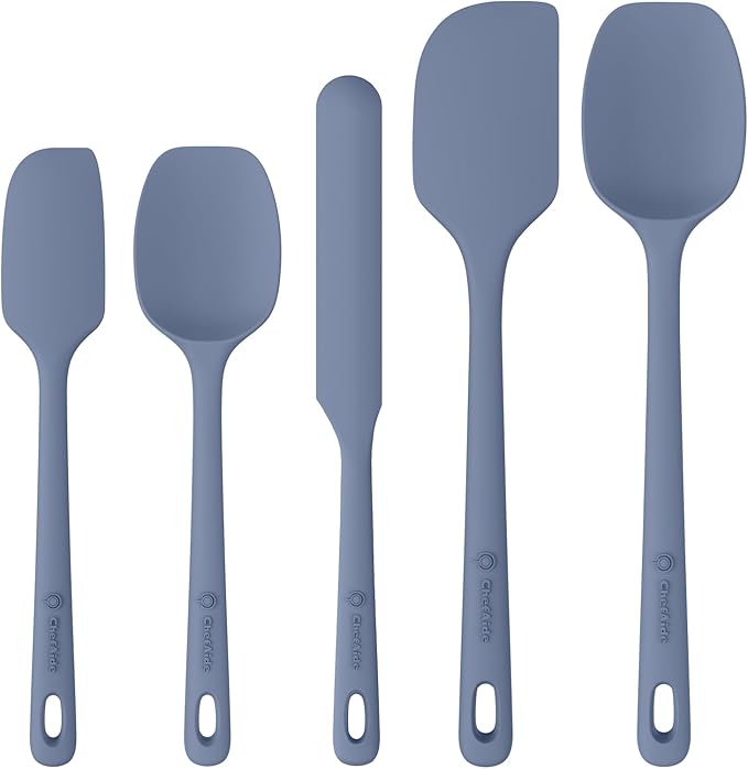 5 Pieces Silicone Spatula Set, Food Grade Rubber Spatula, Upgrade Strong Handle with Ergonomic Grip, Heat Resistant Up to 600°F for Nonstick Cookware, Cooking Blue