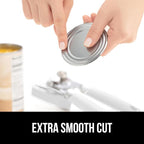GORILLA GRIP Heavy Duty Stainless Steel Smooth Edge Manual Can Opener and Bottle Openers, Soft Comfortable Handle, Oversized Handheld Turn Knob, US Designed Multifunctional Kitchen Tool, White