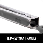 GORILLA GRIP Stainless Steel Heat Resistant Kitchen Tongs for Cooking, 9 + 12 Inch, Set of 2 BBQ Tong, Non Scratch Silicone Tip for Pan, Strong Grip, Grab Food, Toss Salad, Air Fryer, Pull Lock, Gray