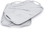 TP Serving Trays with Handles, 19 Inch Large Rectangular Melamine Serving Platter Set of 2, White Marble