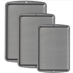 Premium Non-Stick Carbon Steel Cookie Sheet Pan Set, 3-Piece Bakeware Collection, Dishwasher Safe, Heat Resistant, Professional Baking Trays for Oven