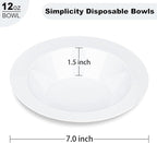 BESTVIP 50Pcs Plastic White Bowls, 12 Oz Disposable Bowls Disposable Bowls for Parties, Wedding, Christmas, Thanksgiving, Soak Proof Bowls for Breakfast, Lunch, and Dinner Meals