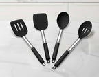 Pack of 4 Silicone Cooking Utensils Set, Non Stick, Heat Resistent Large Solid Spatulas, Slotted Spoons, BPA Free, Kitchen Turners for Frying, Mixing,Serving,Draining,Turning,Stirring