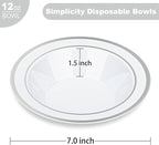 BESTVIP 200 Pack Plastic Bowls with Silver Rim, 12 oz Disposable Soup Bowls, Heavy-duty Dessert Fruit Bowl for Party, Wedding, Christmas, Thanksgiving, Dinner Catering