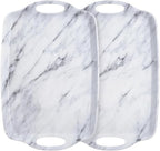 TP Serving Trays with Handles, 19 Inch Large Rectangular Melamine Serving Platter Set of 2, White Marble