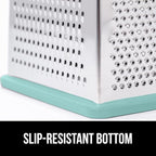 GORILLA GRIP 4-Sided 100% BPA-Free Cheese Grater With Container, Stainless Steel XL Box Graters, Parmesan Shredder, Grate Cheeses, Shred Veggies, Slip Resistant Handle, Dishwasher Safe Zester, Mint