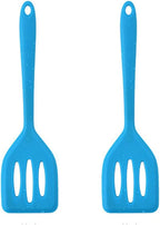 2Pack Small Silicone Turner High Heat Resistant Slotted Spatula for Fish, Eggs, Pancakes and More (12 IN, Blue)
