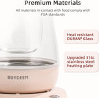 BUYDEEM Health Pot K2763-BA-PK Lite, Glass Electric Kettle for Tea & Coffee, Hot Water Boiler and Wamer with Stew Pot, Temperature Control, Pink, 1.5L