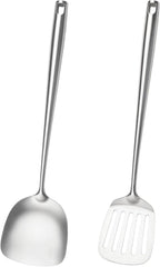 18/10 Stainless Steel Cooking Utensils,2 Pcs All Metal Stainless Steel Kitchen Utensils Set with Wok Spatula,Slotted Spatula Turner(Dishwasher Safe)
