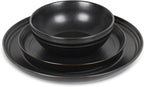 Stone Lain Elio 24-Piece Dinnerware Set Stoneware, Plates and Bowls Set, Dish Set for 8, Black