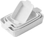 Casserole Dishes for Oven, Ceramic Baking Dishes, Porcelain Bakeware Set of 4, Rectangular Baking Pan, White Deep Lasagna Pan with Handle for Cooking, Roasting, Cake, 15.3"/12.8"/11.6"/9.8"