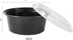 FULING 38 oz 50 ct Round Meal Prep Containers with Lids Plastic Food Storage To Go Lunch Plan Box Disposable Take Out Bowls Black BPA Free Reusable Durable Stackable Microwave Freezer Dishwasher Safe