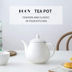 KOOV Ceramic Teapot with Infuser, 40 ounce Tea Pot with Infuser for Loose Tea, Large Enough For 6 Cups, Tea Kettles, Non-Electric (Cream)