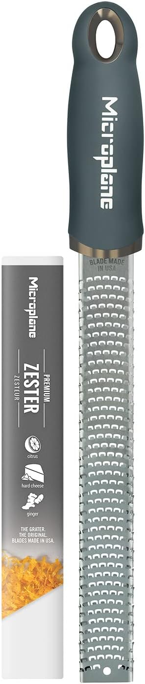 Microplane Premium Zester Grater in After Dark Gray | Lemon Zester tool, Hard Cheese & Vegetable Grater | For Citrus, Parmesan Cheese, Garlic, Ginger, Nutmeg | Fine Stainless Steel Blade, Made in USA