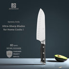 7 Inch Santoku Knife Sharp Knife Home Cooking Chef Gifts for Women Men: Sharp Kitchen Knife Ultra-Smooth Cutting Experience,All-Around Performance 50Cr15Mov Stainless Steel,Ergonomic Black Handle