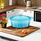La Cuisine Enameled Cast Iron Oval Dutch Oven Casserole Pot with Lid 5 QT Internal Matte Black Enamel for bread baking, 2-ton Teal Enamel Coating Finish Exterior,Oven Safe up to 500° F