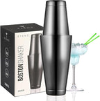Boston Cocktail Shaker Black, Cocktail Shaker Tins Weighted, Bar Shaker Set Bartender Shakers for Bartending - Martini Shaker Stainless Steel Drink Mixer | Bar Tools Metal Shaking Tin | Gunmetal