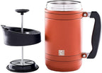 BruTrek BaseCamp Coffee Press - Double Wall Insulated Stainless Steel - Bru-Stop Technology, No Grounds in Coffee, No Spill Lid (Red Rock, 32 fl.oz)