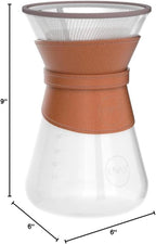 Pour Over Coffee Maker Set with Double-Layer Stainless Steel Filter, Coffee Dripper, Cork Lid and Leather Collar Holder - High Heat Resistance Borosilicate Glass Carafe, Great Gift Idea (37 oz)