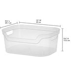 Sterilite 5.25x9.5x13 In Medium Polished Open Scoop Front Storage Bin w/Comfortable Carry Through Handles for Household Organization, Clear (16 Pack)