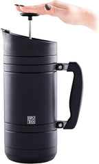 BruTrek BaseCamp Coffee Press - Double Wall Insulated Stainless Steel - Bru-Stop Technology, No Grounds in Coffee, No Spill Lid (Obsidian, 48 fl.oz)