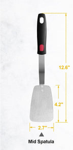 Stainless Steel Flexible Spatula Solid Turner, XiaoZu Thin Metal Spatula for Cast Iron Skillet, Thin Blade and Heat Resistant Silicone Handle, Great for Egg, Cookie, Meat, Crep, Medium