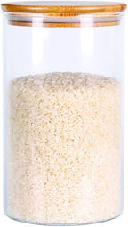 Glass Rice Storage Containers, 60 FL OZ (1800ml) Kitchen Food Jars with Airtight Lid, Stackable Clear Pantry Canister for Coffee Bean, Pet Treat, Flour, Loose Tea and More